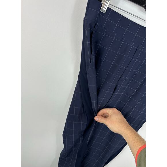 Athleta Brooklyn Textured Ankle Pant Navy Blue Windowpane Size 8 Travel Pant - Picture 12 of 14